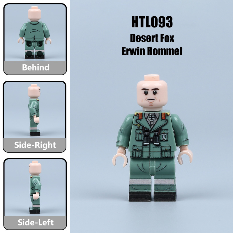 WW2 German Solider Desert Fox Commander Minifigures Building Block Military Officer UV Printed Afrika Korps Marshal Toy Gifts HTL092-094