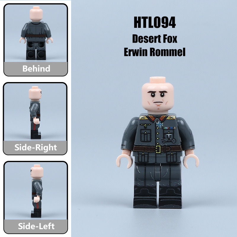WW2 German Solider Desert Fox Commander Minifigures Building Block Military Officer UV Printed Afrika Korps Marshal Toy Gifts HTL092-094