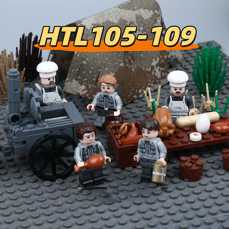 WWII German Field Kitchen Crew UV Printed Military Minifigs Building Block Army Cook Soldier Collectible Toy Gifts HTL105-109