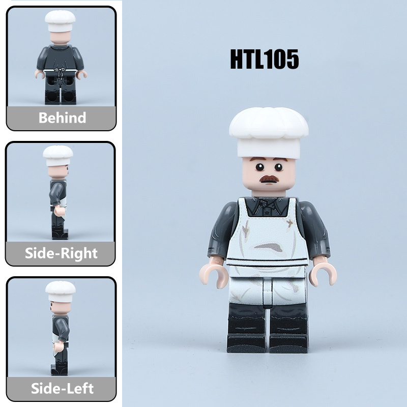 WWII German Field Kitchen Crew UV Printed Military Minifigs Building Block Army Cook Soldier Collectible Toy Gifts HTL105-109
