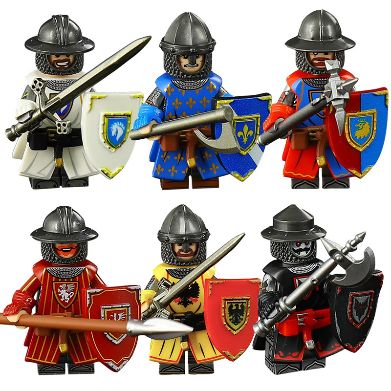 Medieval Castle Knight Minifigs Black Eagle Red Lion Octopus Bat Knights Building Blocks Warrior Armor Toy Collection Display Gift ST3831-3836
