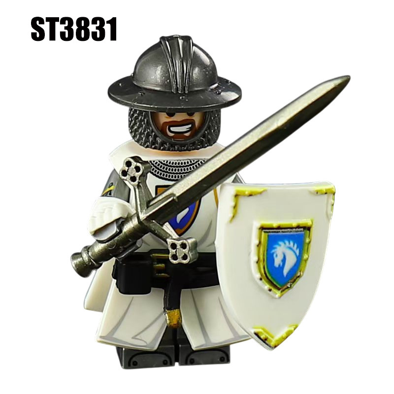 Medieval Castle Knight Minifigs Black Eagle Red Lion Octopus Bat Knights Building Blocks Warrior Armor Toy Collection Display Gift ST3831-3836