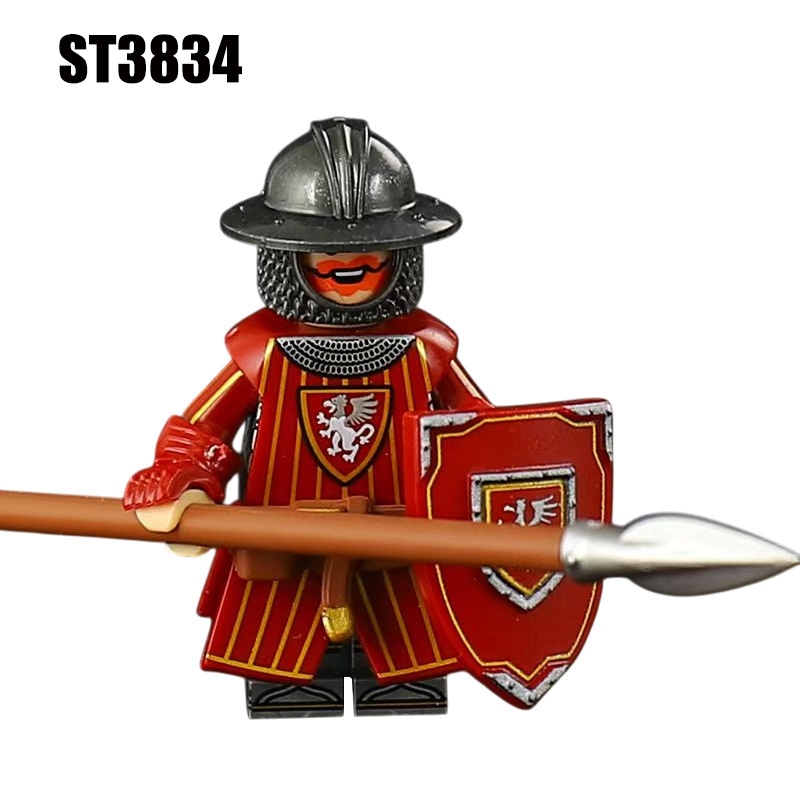 Medieval Castle Knight Minifigs Black Eagle Red Lion Octopus Bat Knights Building Blocks Warrior Armor Toy Collection Display Gift ST3831-3836