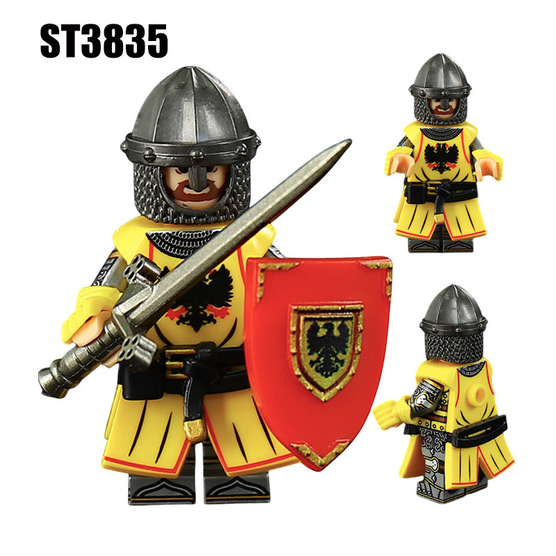 Medieval Castle Knight Minifigs Black Eagle Red Lion Octopus Bat Knights Building Blocks Warrior Armor Toy Collection Display Gift ST3831-3836