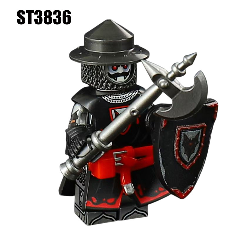 Medieval Castle Knight Minifigs Black Eagle Red Lion Octopus Bat Knights Building Blocks Warrior Armor Toy Collection Display Gift ST3831-3836