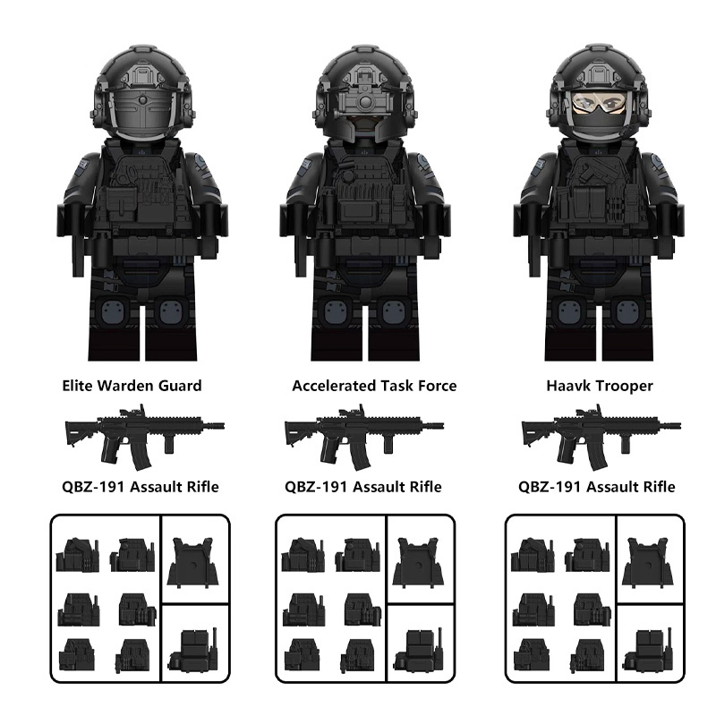 Delta Operator Force Heavy Armor Haavk Trooper Special Foces Building Block Modern Military Minifigs Black QBZ-191 WeaponToy Gifts ZX82608-82610