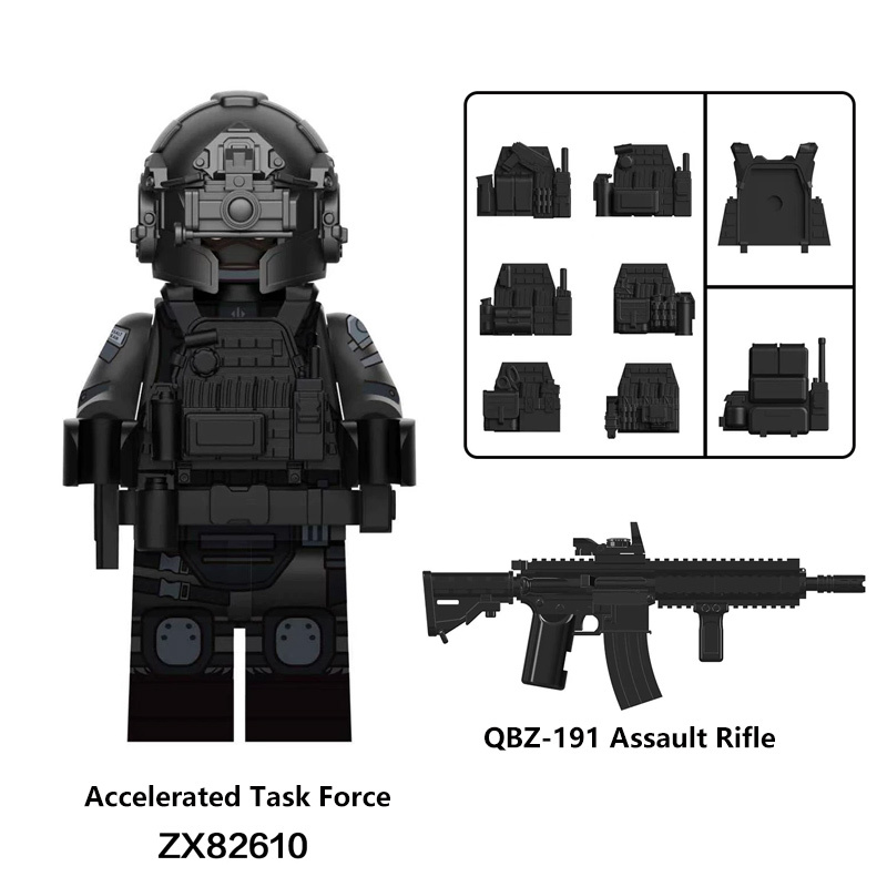 Delta Operator Force Heavy Armor Haavk Trooper Special Foces Building Block Modern Military Minifigs Black QBZ-191 WeaponToy Gifts ZX82608-82610