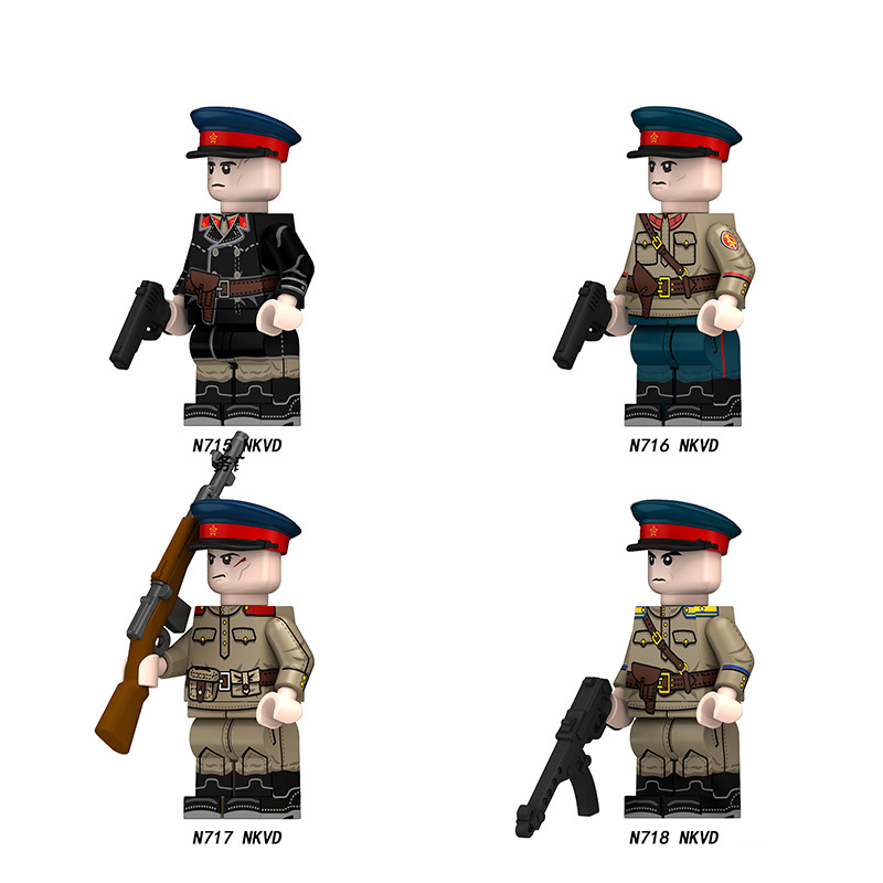 WW2 Soviet Solider NKVD Minifig Building Blocks Internal Security Forces Lieutenant Major Private Military Compatible Gifts Toy N715-718