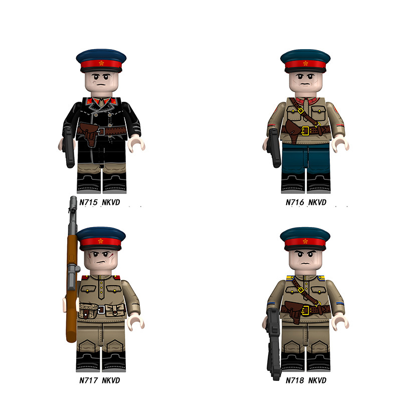 WW2 Soviet Solider NKVD Minifig Building Blocks Internal Security Forces Lieutenant Major Private Military Compatible Gifts Toy N715-718