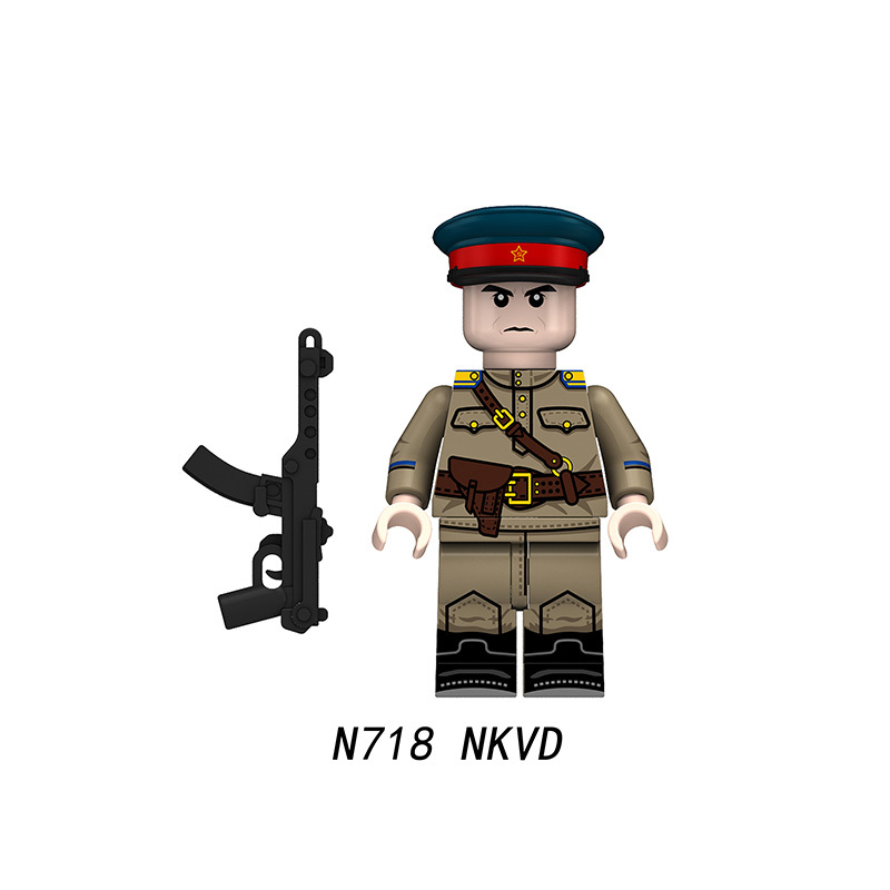 WW2 Soviet Solider NKVD Minifig Building Blocks Internal Security Forces Lieutenant Major Private Military Compatible Gifts Toy N715-718