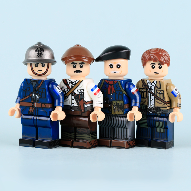 WW2 French Resistance FFI Rifleman Minifigs Building Block Rifleman Commander SMG Gunner MP40 Historical Military Solider Toy Gifts MTZ051-054