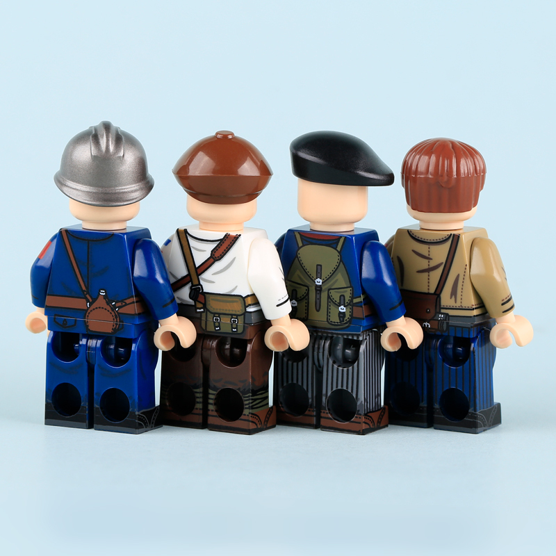 WW2 French Resistance FFI Rifleman Minifigs Building Block Rifleman Commander SMG Gunner MP40 Historical Military Solider Toy Gifts MTZ051-054