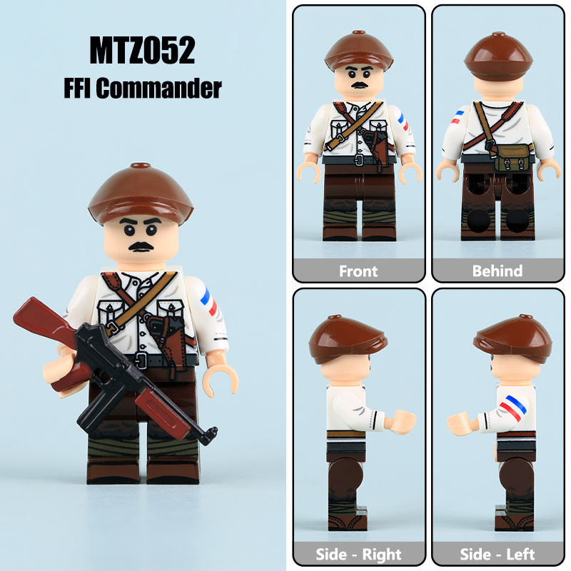 WW2 French Resistance FFI Rifleman Minifigs Building Block Rifleman Commander SMG Gunner MP40 Historical Military Solider Toy Gifts MTZ051-054