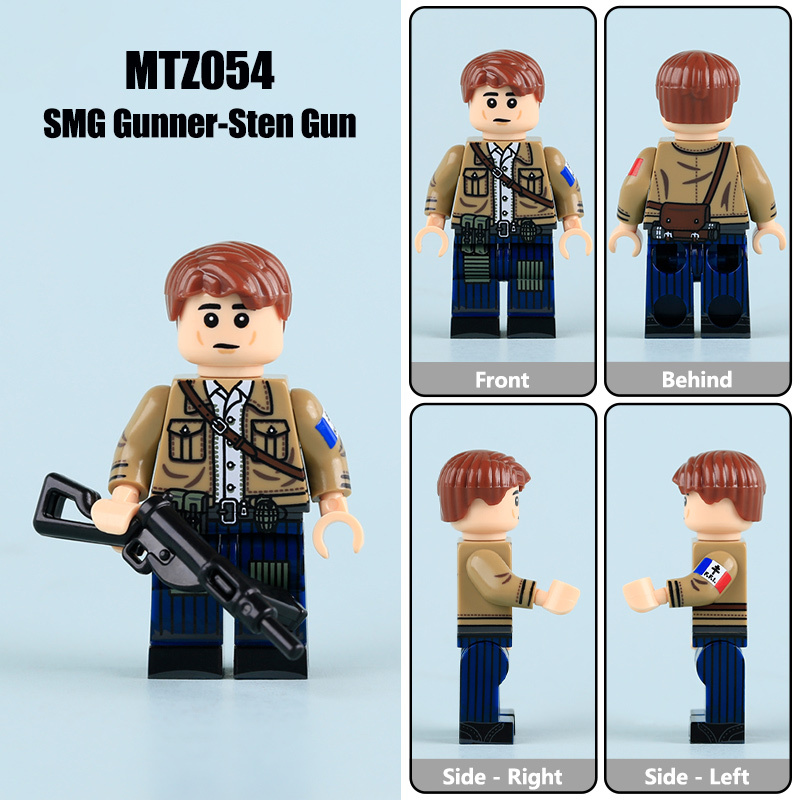 WW2 French Resistance FFI Rifleman Minifigs Building Block Rifleman Commander SMG Gunner MP40 Historical Military Solider Toy Gifts MTZ051-054