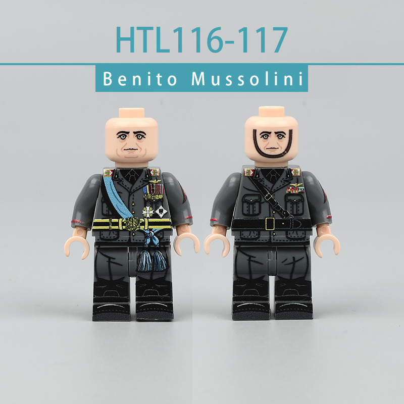 WWII Italian Historical Leader UV Printed Benito Mussolin Minifigs Building Blocks Collectible Solider Military Toy Gifts HTL116 HTL117