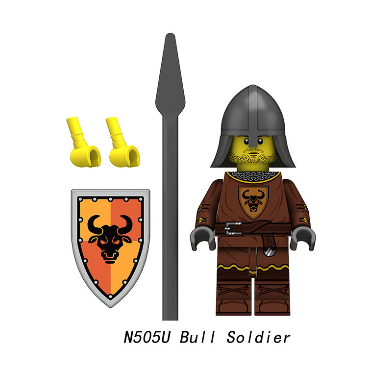 Medieval Griffin Knight  Bull Solider Kraken Wrriors Minifigs Building Blocks UV Printed Shield Spear Weapon Toys N505U-510U