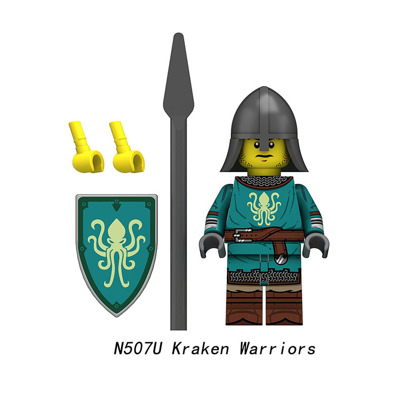 Medieval Griffin Knight  Bull Solider Kraken Wrriors Minifigs Building Blocks UV Printed Shield Spear Weapon Toys N505U-510U
