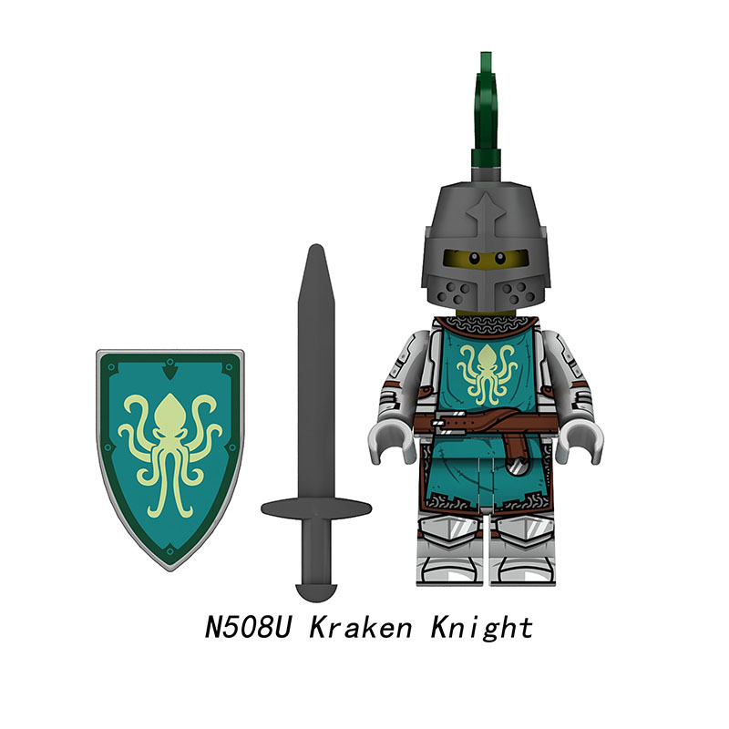Medieval Griffin Knight  Bull Solider Kraken Wrriors Minifigs Building Blocks UV Printed Shield Spear Weapon Toys N505U-510U