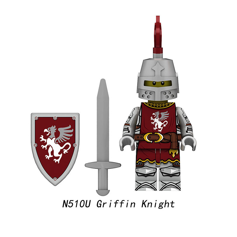 Medieval Griffin Knight  Bull Solider Kraken Wrriors Minifigs Building Blocks UV Printed Shield Spear Weapon Toys N505U-510U