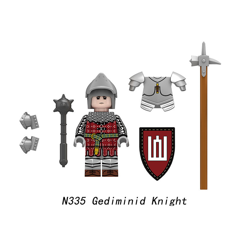 Medieval Knight Three-Tower Solider Lily Kraken Wrriors Minifigs Building BlocksGediminid Stagward Shield Spear Weapon Toys N335-338