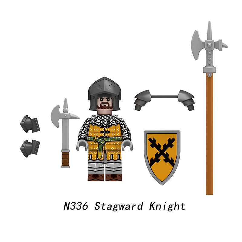 Medieval Knight Three-Tower Solider Lily Kraken Wrriors Minifigs Building BlocksGediminid Stagward Shield Spear Weapon Toys N335-338