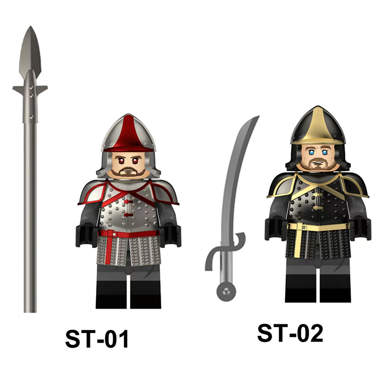 Medieval Armored Soldier Minifigs Custom Building Block Knight Warrior Helmet Sword Shield Historical Solider Toy Collection Gifts ST01 ST02