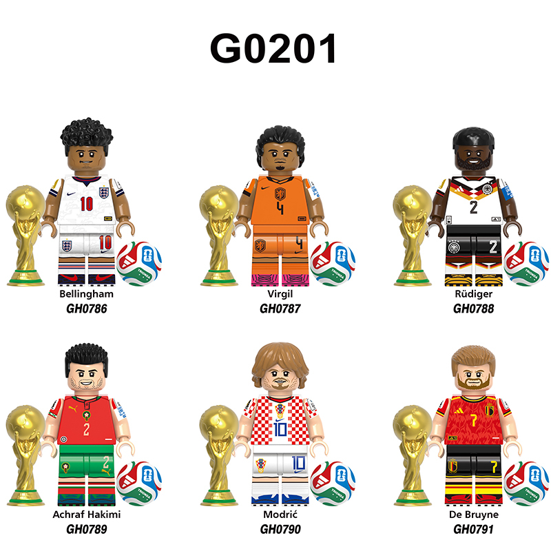 World Cup Football Player Rudiger Veirgirl Minifg Bellingham Building Blocks Modric Bruyne Acharf Hakimi Sports Team Bricks Toy Gift for Fans G0191