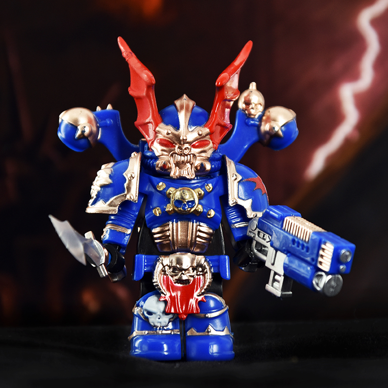 Dark Warhammer 40K Chaos Space Marines Minifigs Black Legion Horned Demon Soldiers Building Blocks Bricks Toys DXMH3004S DXMH3010S
