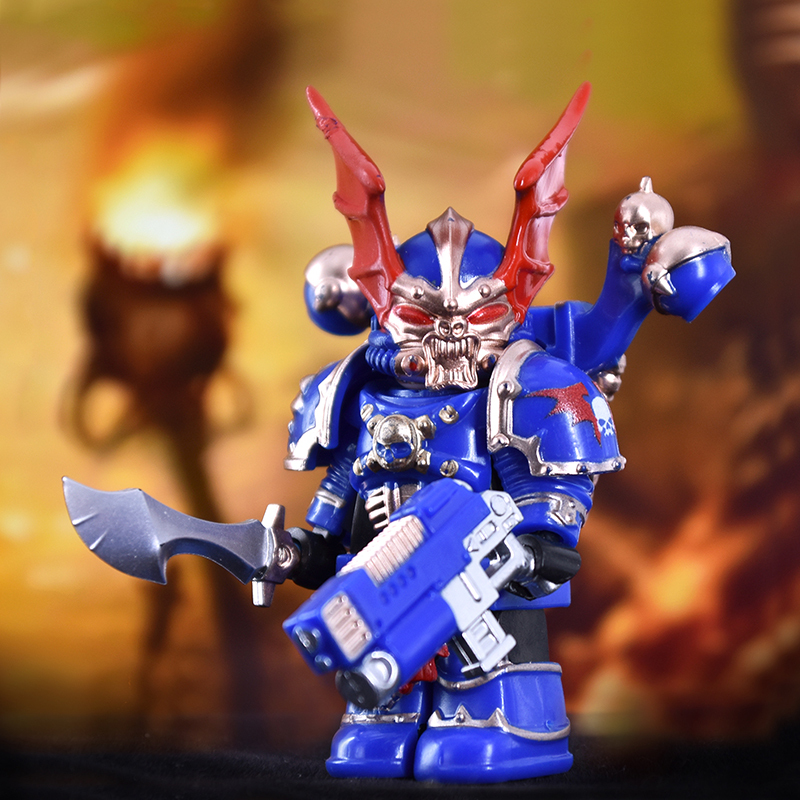 Dark Warhammer 40K Chaos Space Marines Minifigs Black Legion Horned Demon Soldiers Building Blocks Bricks Toys DXMH3004S DXMH3010S