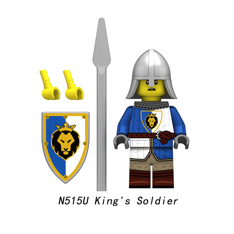 Medieval Knight Green Dragon Solider Lion Warriors Minifigs Building Blocks UV Printed King Shield Spear Weapon Toys N511U-517U