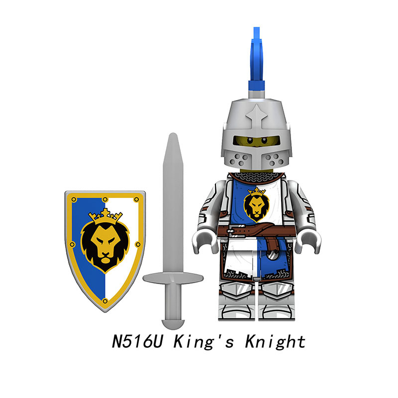 Medieval Knight Green Dragon Solider Lion Warriors Minifigs Building Blocks UV Printed King Shield Spear Weapon Toys N511U-517U