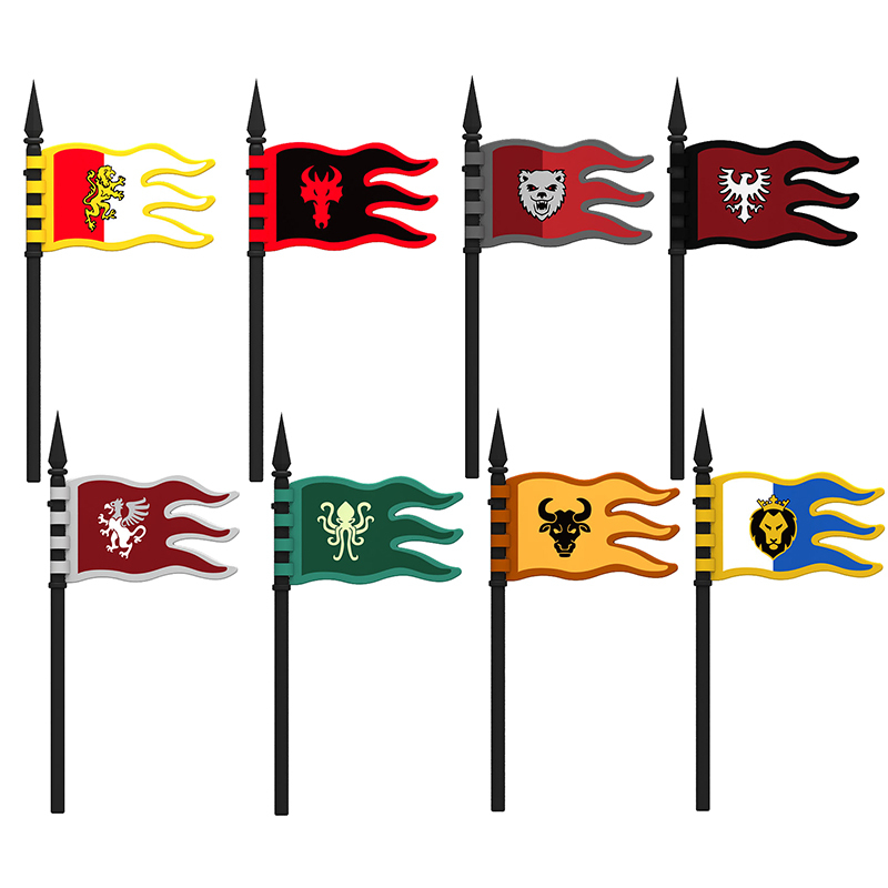 Medieval Castle Flags Red Dragon Griffin Bull Banner Accessories Building Block Fantasy Kingdom Decoration Brick Toy Parts Q1002-9-Q1002-16