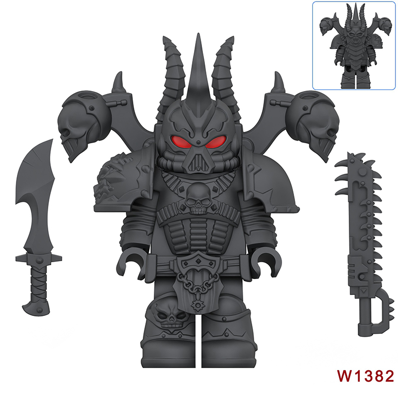 Dark Warhammer 40K Black Legion Horned Demon Soldiers Minifigs Chaos Space Marines Building Blocks Bricks Toys W1381-1392