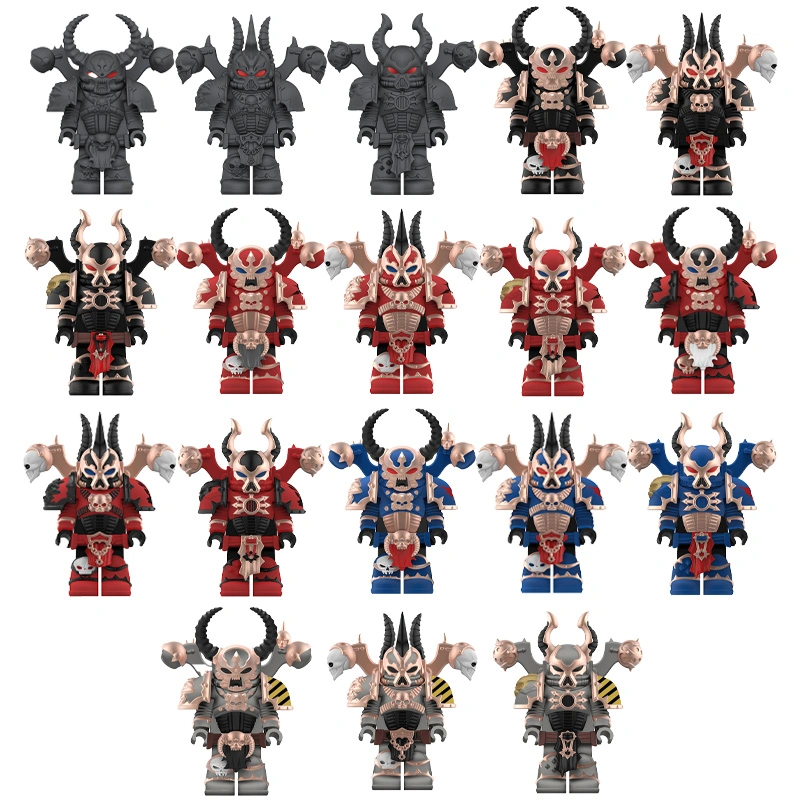 Dark Warhammer 40K Black Legion Horned Demon Soldiers Minifigs Chaos Space Marines Building Blocks Bricks Toys W1381-1392