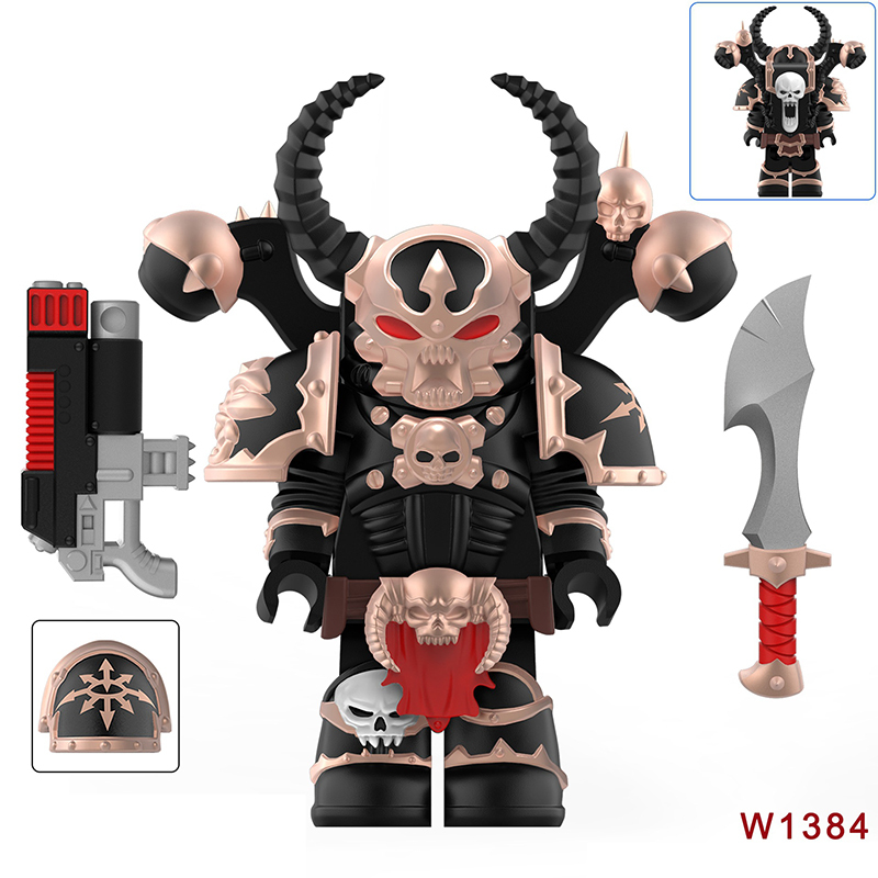 Dark Warhammer 40K Black Legion Horned Demon Soldiers Minifigs Chaos Space Marines Building Blocks Bricks Toys W1381-1392
