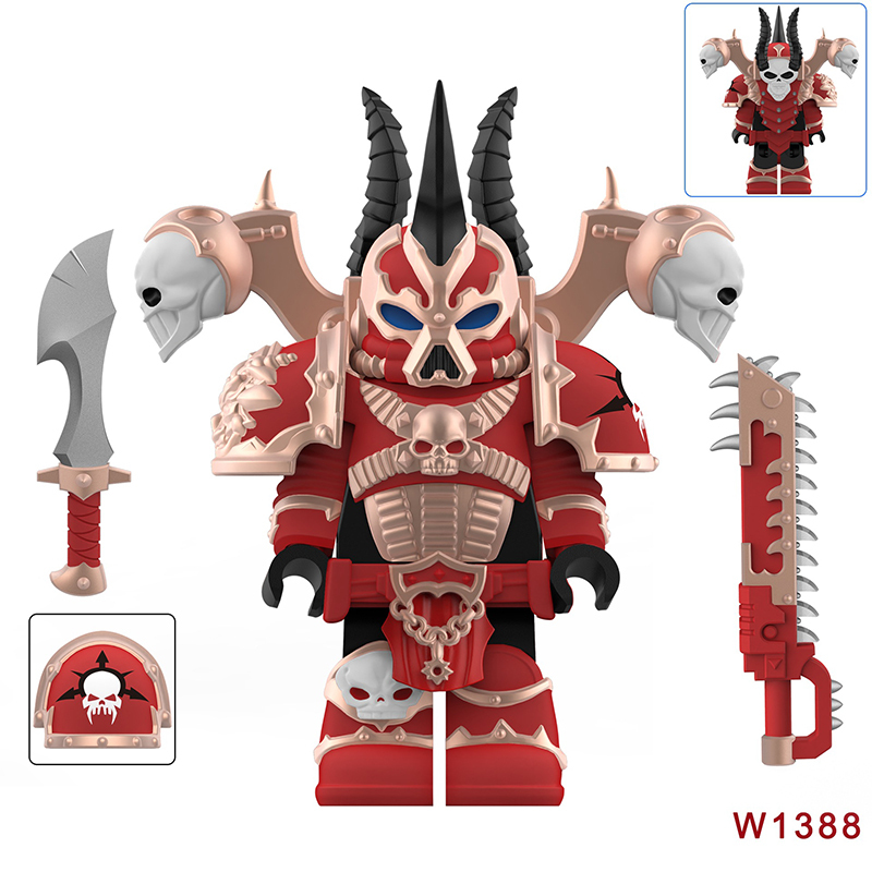 Dark Warhammer 40K Black Legion Horned Demon Soldiers Minifigs Chaos Space Marines Building Blocks Bricks Toys W1381-1392