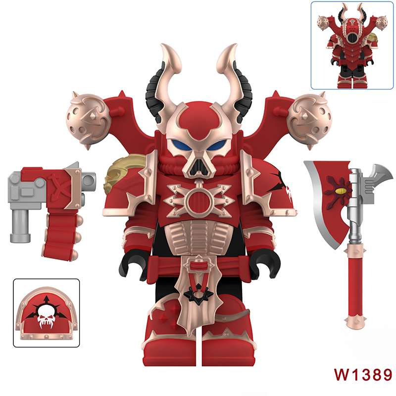 Dark Warhammer 40K Black Legion Horned Demon Soldiers Minifigs Chaos Space Marines Building Blocks Bricks Toys W1381-1392