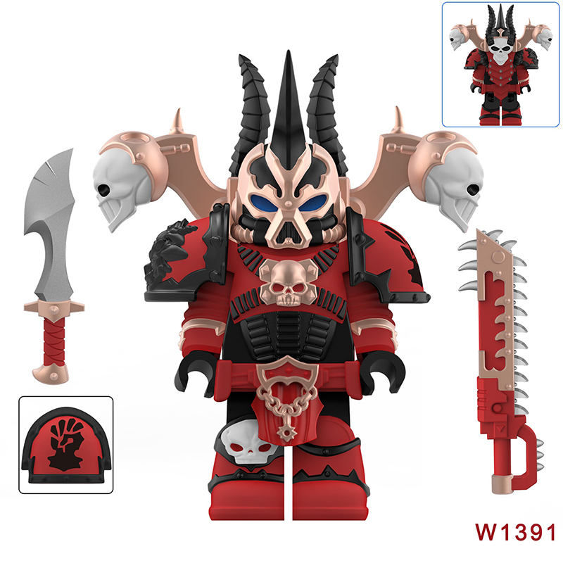 Dark Warhammer 40K Black Legion Horned Demon Soldiers Minifigs Chaos Space Marines Building Blocks Bricks Toys W1381-1392