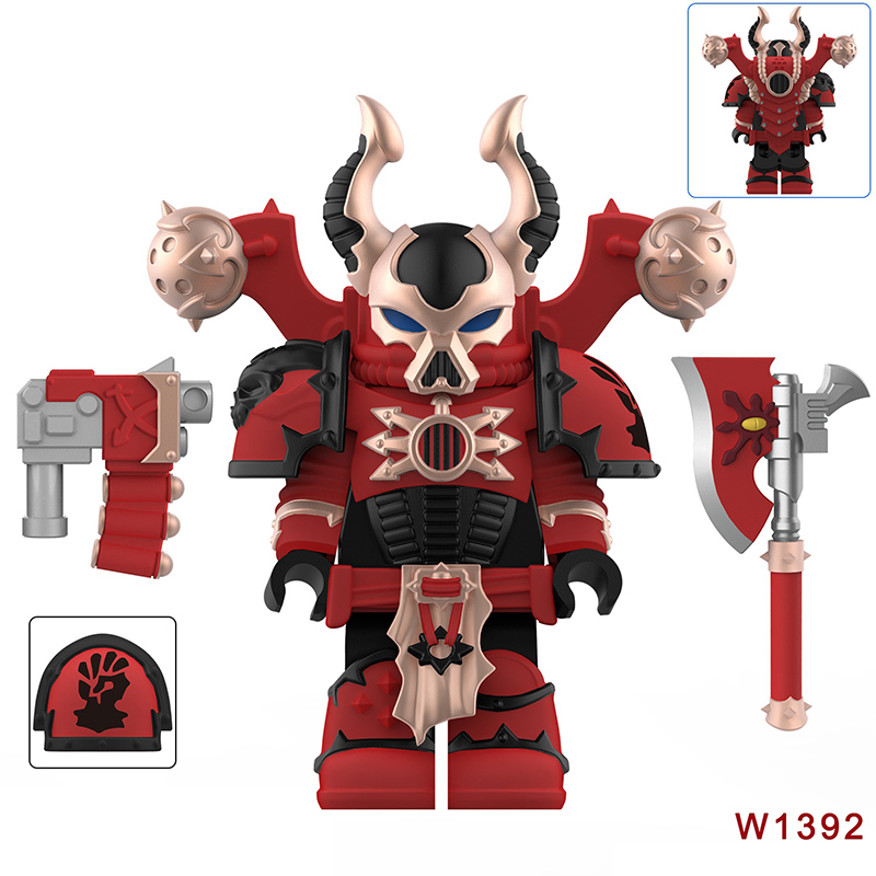 Dark Warhammer 40K Black Legion Horned Demon Soldiers Minifigs Chaos Space Marines Building Blocks Bricks Toys W1381-1392