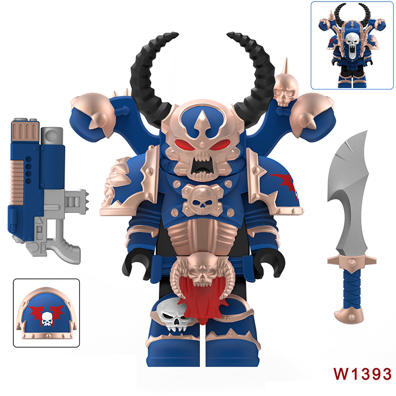 Dark Warhammer 40K Black Legion Horned Demon Soldiers Minifigs Chaos Space Marines Building Blocks Bricks Toys W1381-1392