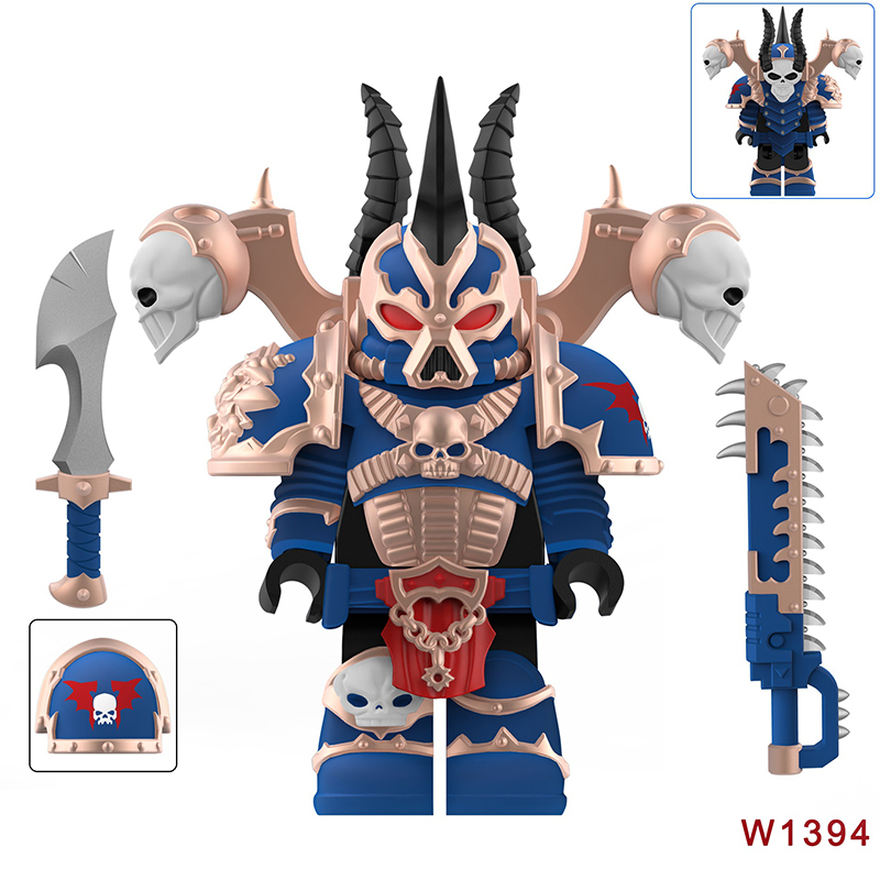 Dark Warhammer 40K Black Legion Horned Demon Soldiers Minifigs Chaos Space Marines Building Blocks Bricks Toys W1381-1392