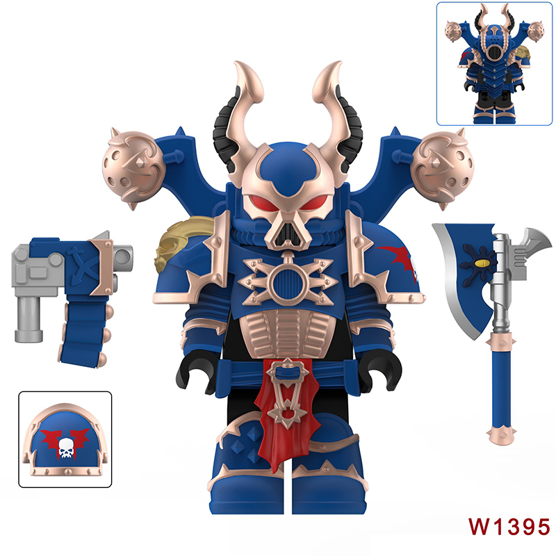 Dark Warhammer 40K Black Legion Horned Demon Soldiers Minifigs Chaos Space Marines Building Blocks Bricks Toys W1381-1392