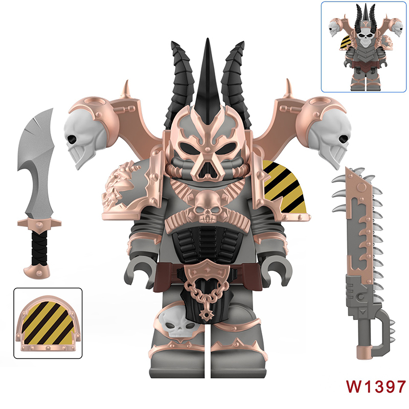 Dark Warhammer 40K Black Legion Horned Demon Soldiers Minifigs Chaos Space Marines Building Blocks Bricks Toys W1381-1392