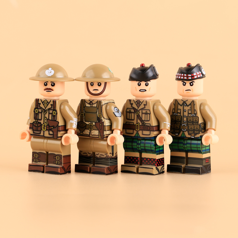 WW1 British Army Soldiers Minifigs Dorset Cavalry Officer Building Blocks Manchester Machine Gunner Black Watch Seaforth Highlander Military Toys Gifts MTZ039-042