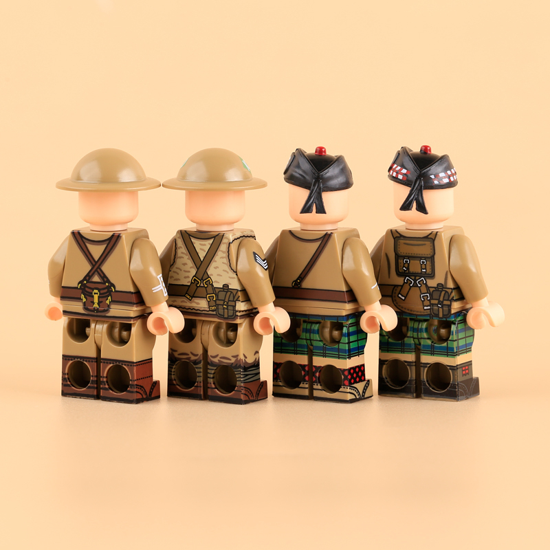 WW1 British Army Soldiers Minifigs Dorset Cavalry Officer Building Blocks Manchester Machine Gunner Black Watch Seaforth Highlander Military Toys Gifts MTZ039-042