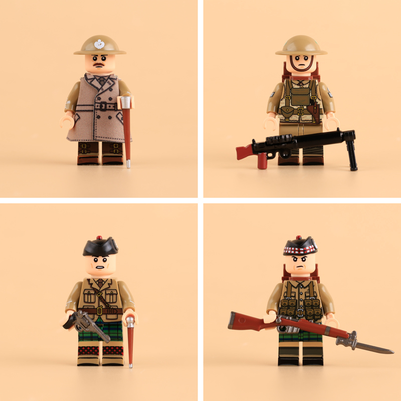 WW1 British Army Soldiers Minifigs Dorset Cavalry Officer Building Blocks Manchester Machine Gunner Black Watch Seaforth Highlander Military Toys Gifts MTZ039-042