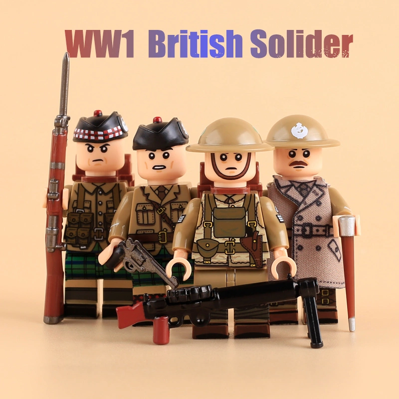WW1 British Army Soldiers Minifigs Dorset Cavalry Officer Building Blocks Manchester Machine Gunner Black Watch Seaforth Highlander Military Toys Gifts MTZ039-042