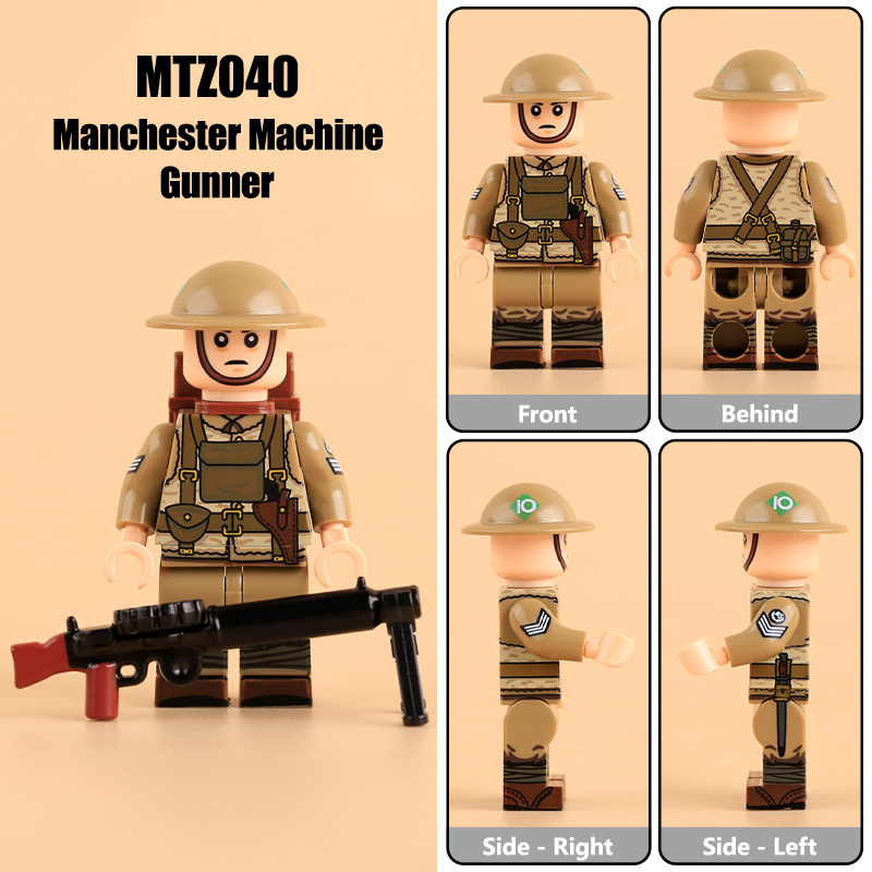 WW1 British Army Soldiers Minifigs Dorset Cavalry Officer Building Blocks Manchester Machine Gunner Black Watch Seaforth Highlander Military Toys Gifts MTZ039-042