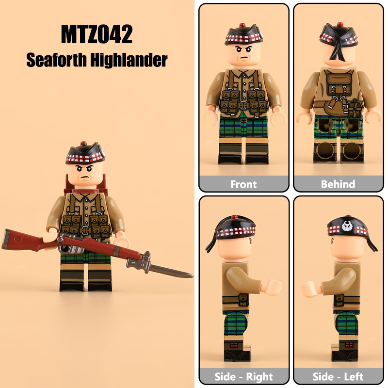 WW1 British Army Soldiers Minifigs Dorset Cavalry Officer Building Blocks Manchester Machine Gunner Black Watch Seaforth Highlander Military Toys Gifts MTZ039-042