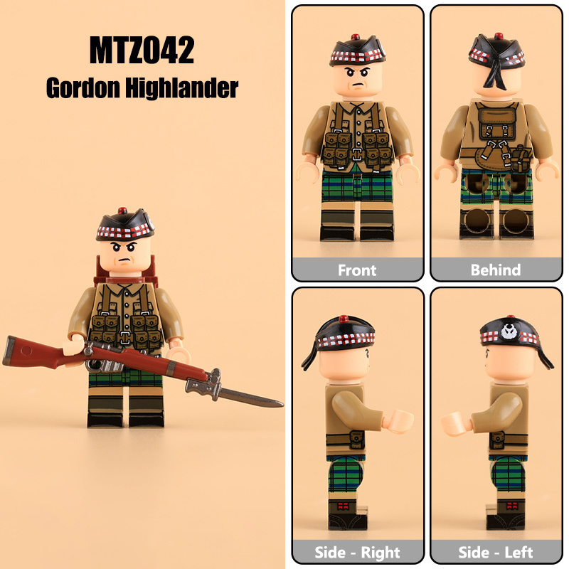 WW1 British Army Soldiers Minifigs Dorset Cavalry Officer Building Blocks Manchester Machine Gunner Black Watch Seaforth Highlander Military Toys Gifts MTZ039-042